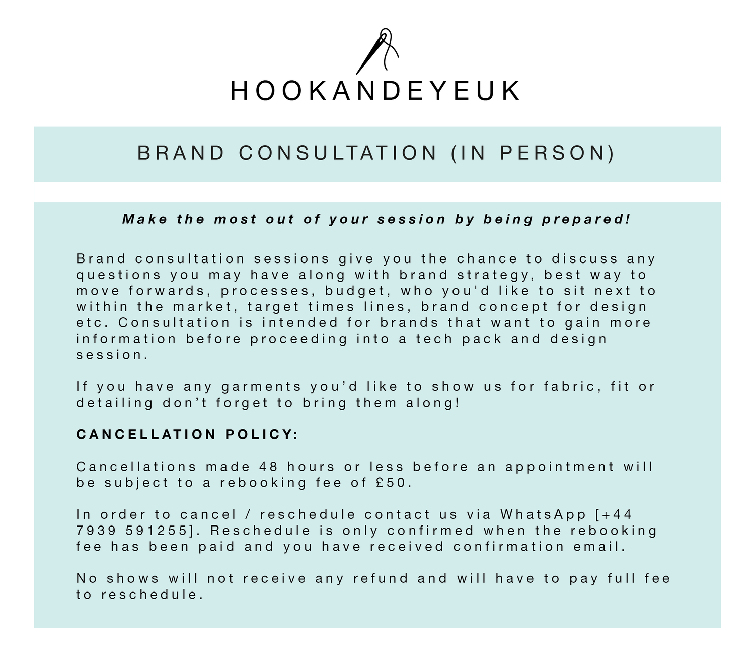 Inperson Brand Consultation with Hook and Eye Uk