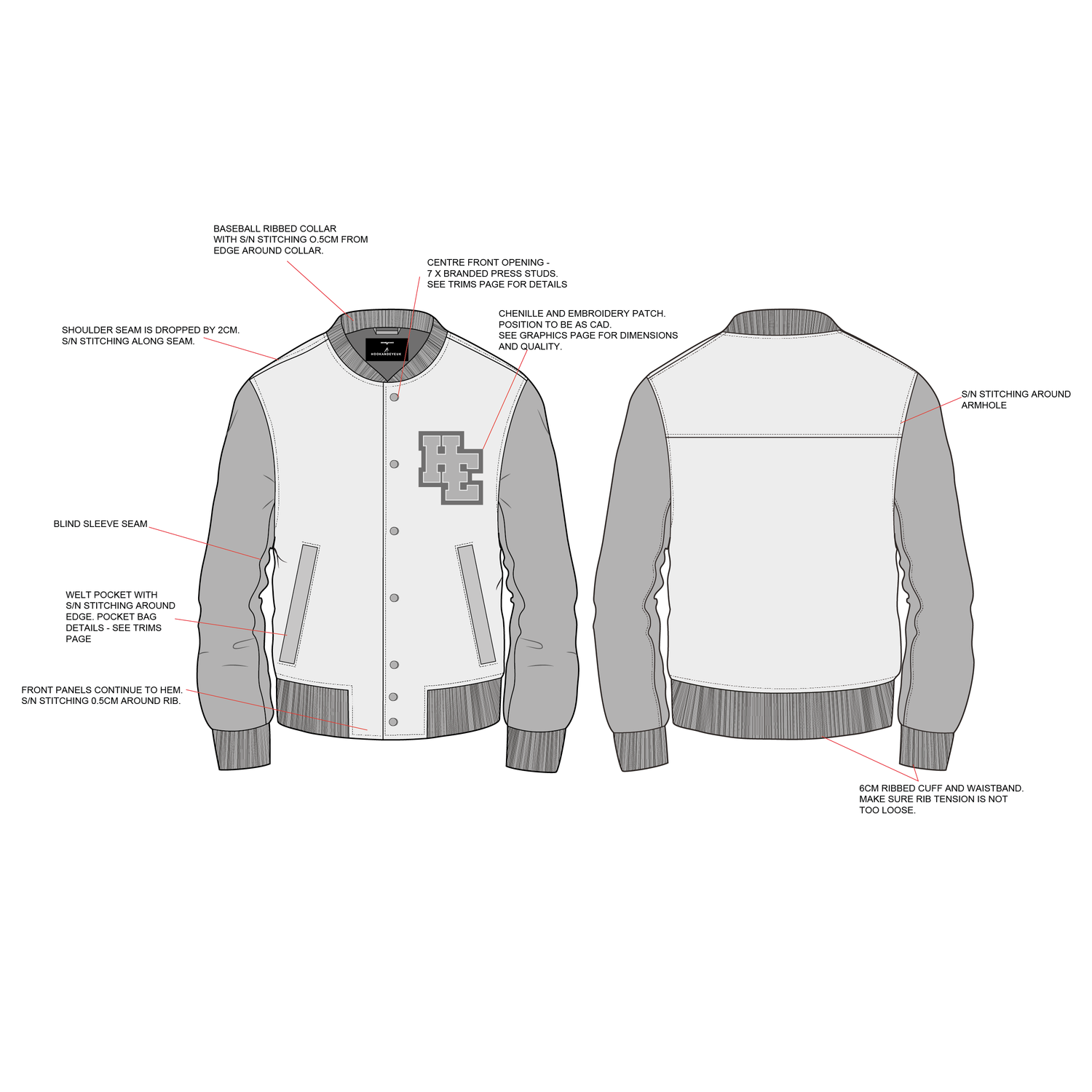 Illustration of a tech pack design for a fashion brand