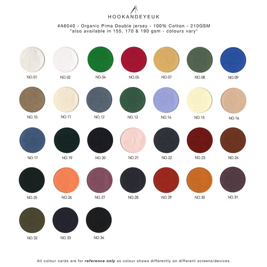 Organic Pima Cotton Jersey 210gsm (available in other weights & colours) from Hook and Eye UK